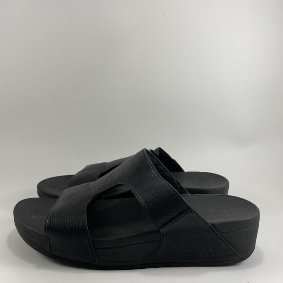 Fitflop H Bar Slide Sandals Womens Size 7 Black Leather Slip On Comfort Open Toe - Picture 4 of 9